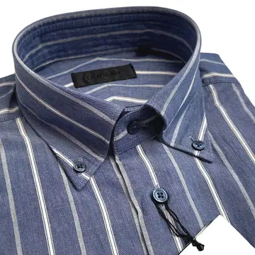 더반 긴팔 셔츠 드레스 셔츠 버튼 다운 스트라이프 네이비 S