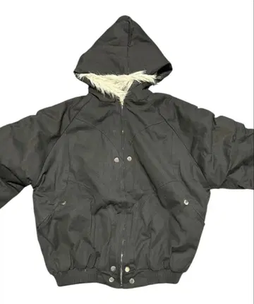 플리스 안감 블랙 후드 부착 자켓