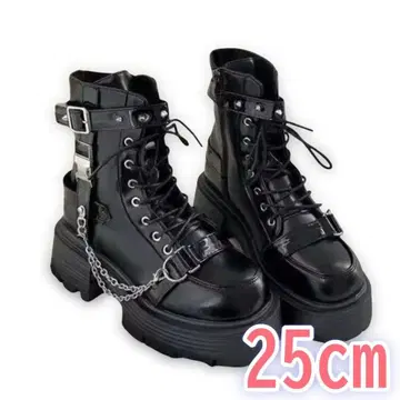 통굽 부츠 25cm 블랙 레이스업 부츠 체인 Y2K 고스로리
