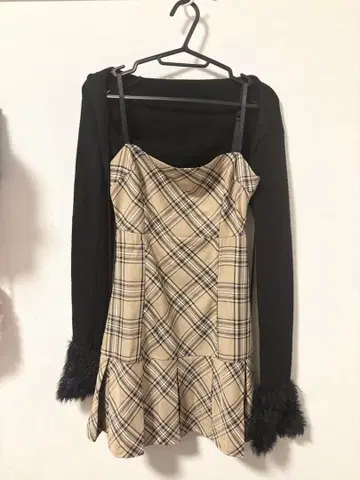 [ Randy ] 격자 무늬 퍼 슬리브 가디건 앙상블