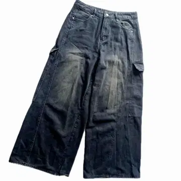 구제 와이드 데님 카고 배기 팬츠 블랙