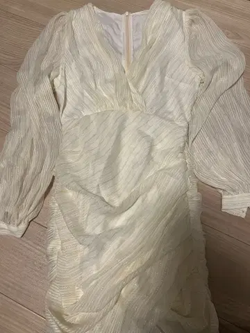 아이보리 긴팔 라메 믹스 원피스