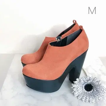 오렌지 스웨이드 통굽 부티 M