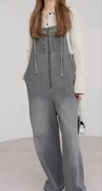 프론트 지퍼 스트랩 디자인 데님 살로펫 새상품급