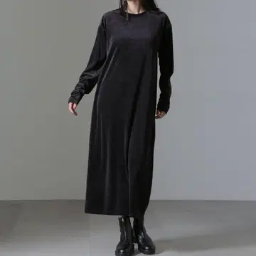 블랙 긴팔 벨로아 원피스