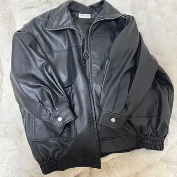 차오패닉 블랙 합성 피혁 벌룬 자켓