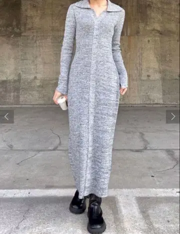 택 포함 새상품 러그 문 랜덤 리브 빅 카라 니트 원피스 S