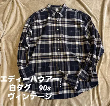 [화이트 택] 90s 에디 바우어 네이비와 화이트 체크 셔츠 L 사이즈