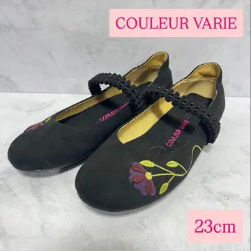 미사용 새상품 couleur varie 스트랩 신발 자수 블랙 스웨이드