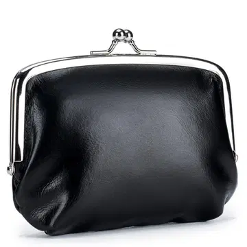 모녀 가마구치 지갑 천연 가죽 여성용 대용량 소품함 카드 홀더 블랙