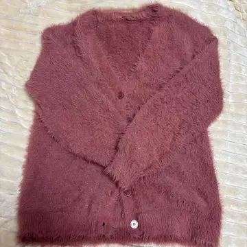 레트로걸 핑크 샤기 가디건