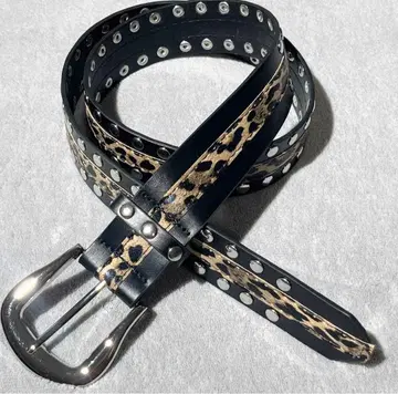 y2k 레오파드 무늬 스터드 장식 가죽 벨트
