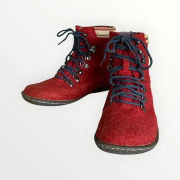 레이스업 부츠 체크 입구 여성용 빨간색 펠트
