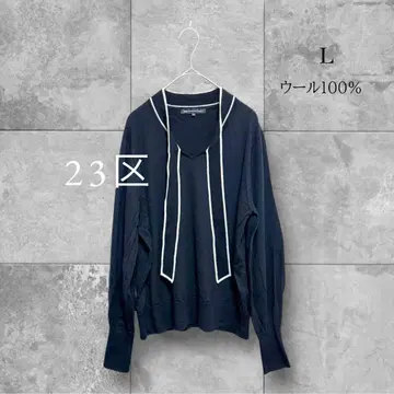 23구 니트 스웨터 울 보타이 리본 고급 페미닌 뷰티풀 L