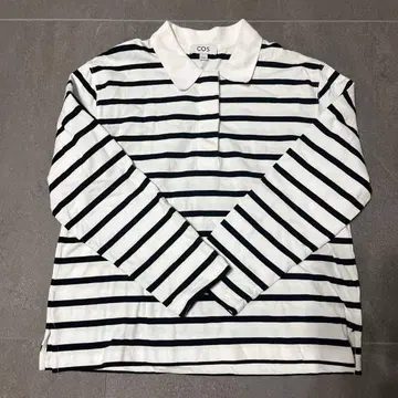 COS 화이트 블랙 스트라이프 긴팔 피케 셔츠 EUR S