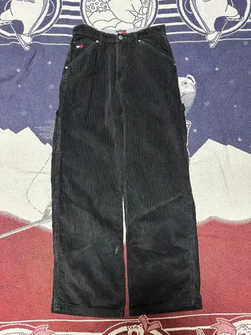 90s tommy hilfiger 와이드 블랙 코듀로이 페인터 팬츠