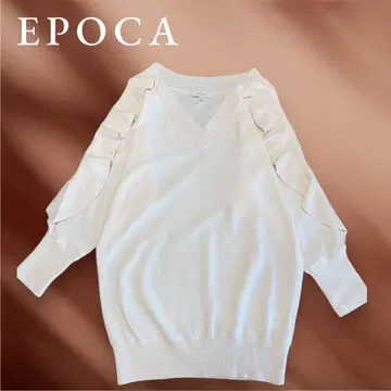 EPOCA 아이보리 V넥 프릴 니트 M