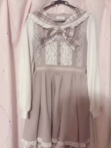 LIZLISA 레이스 에이프런풍 카슈쿨 원피스 긴팔 핑크