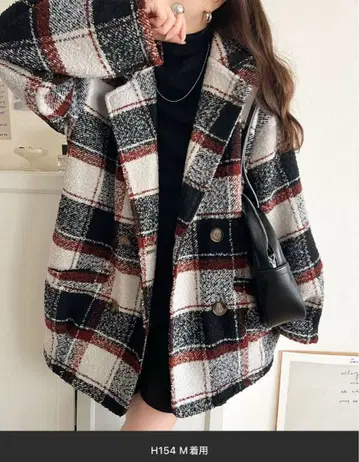 mily bilet 기모 부클 체크 무늬 더블 자켓 코트