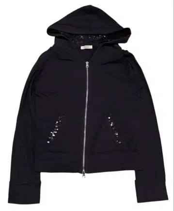 00s Y2K 스팽글 크롭 블랙 집업 후디