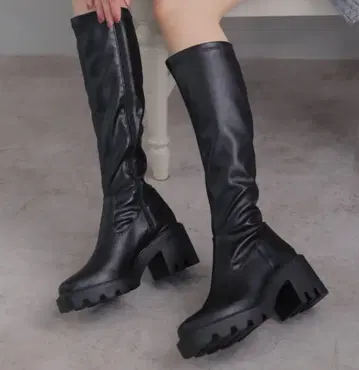 스퀘어토 통굽 스트레치 롱 부츠