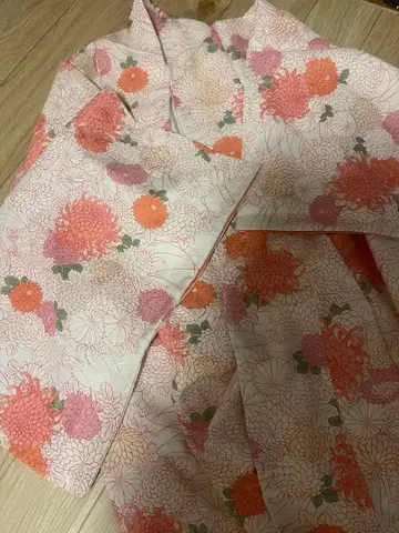 꽃무늬 코몬 기모노 오렌지 핑크