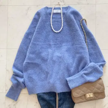 슬로브 이에나 캐시미어 크루넥 풀오버 캐시미어 100% 블루