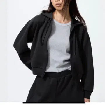 [ 미착용 새상품 ] 유니클로 드라이 맨투맨 풀 집업 후드티 M 블랙