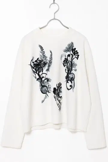 HARE 꽃무늬 자수 화이트 긴팔 티셔츠