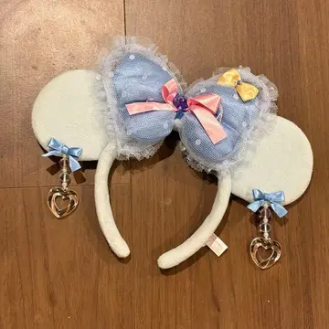 디즈니 스카이블루 머리띠 귀찌 머리띠 리본