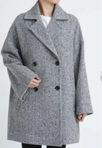 그레이 울 혼방 더블 브레스트 코트