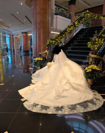 화이트 웨딩 베일 자수 3m