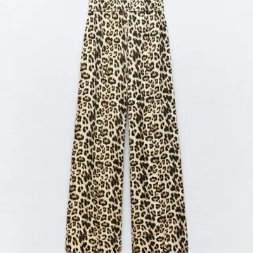 [ ZARA ] 애니멀 프린트 린넨 블렌드 와이드 레그 팬츠