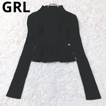 그레일 프릴 헴 리브 니트 긴팔 스웨터 성숙 큐트 블랙