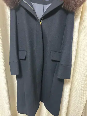 울 네이비 롱 코트 퍼 포함