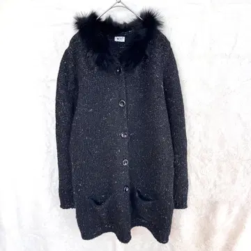 MOU 모우 롱 가디건 퍼 블랙 라메 이탈리아제