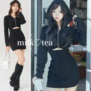 택 포함 새상품 다리치 오픈 케이블 니트 미니 원피스 블랙 프리