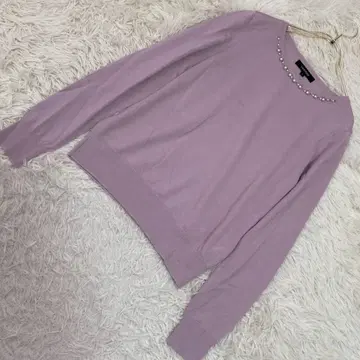 UNTITLED 펄 장식 니트 라벤더 2 깔끔 오피스 고급