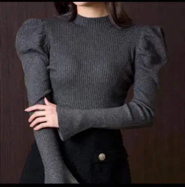 하립투 볼륨 슬리브 글리터 니트탑