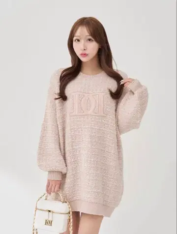 DD 로고 트위드 니트 풀오버 핑크