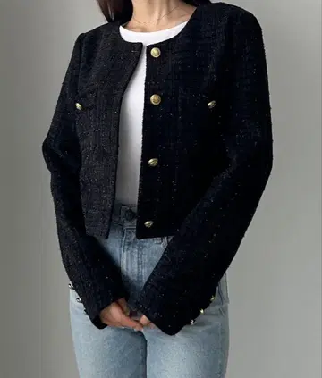 팬시 라메 트위드 숏 자켓 (얇은 소재)