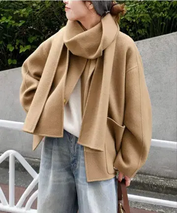 비 버스트 스톨 포함 세트 코트 카멜 36