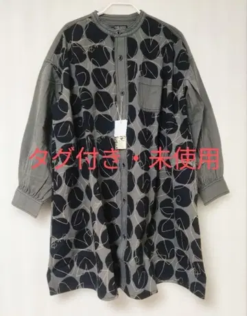 미사용 CUBE SUGAR 피치 트윌 프린트 절개 노카라 셔츠 원피스