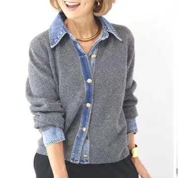데님 도킹 니트 가디건 데님 절개 니트 가디건