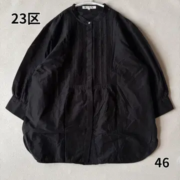 새상품급 23구 실크 코튼 론 퍼프 슬리브 블라우스 블랙 46