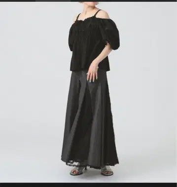 Ray beams 데님 레이스 절개 스커트