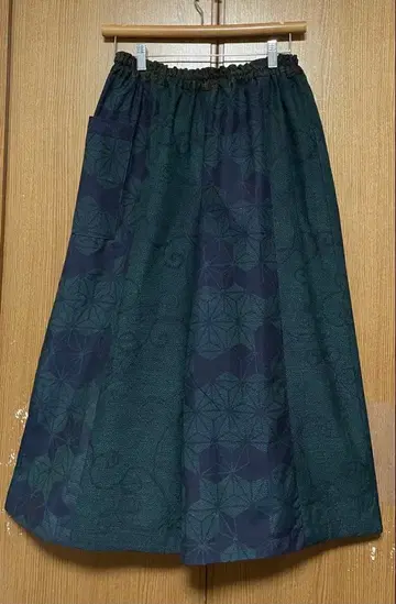 기모노 리메이크 그린 계열  패치워크 스커트처럼 보이는 가우초 팬츠