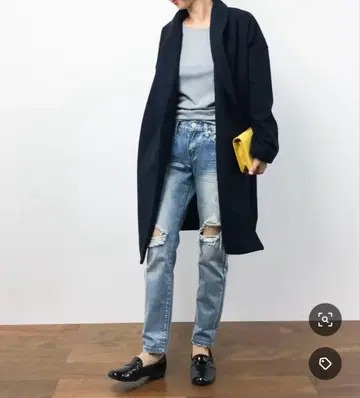 JEANASIS 캐시미어 MIX 2 WAY 로브 코트 체스터 코트 네이비