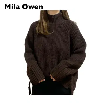 Mila Owen 미라 오웬 사이드 레이스업 터틀 니트