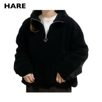 HARE 플리스 블루종 하프 지퍼 짧은 기장 모드 블랙